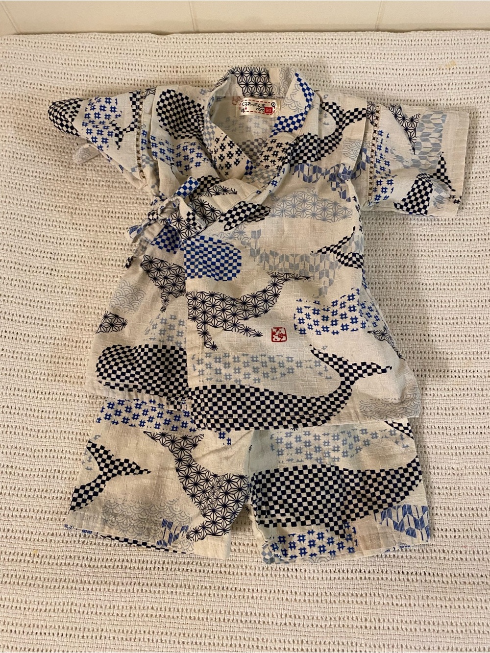 Toddler Whale Print Japanese-Style Kimono Set in Blue & Black
